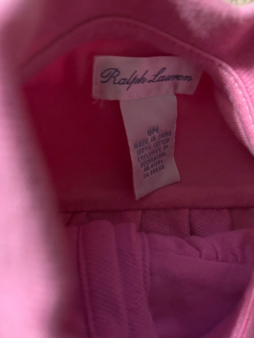 Ralph Lauren Outfit Pink One piece Green Pony Logo Romper 2 Button 6 Months